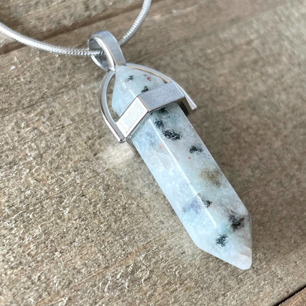 Kiwi Jasper Crystal Pendant Necklace on 16" Silver Snake Chain #045